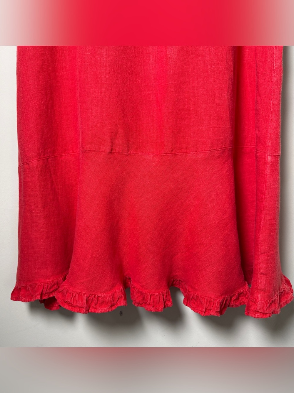 Match Point Vintage Red 100% Linen Ruffle Hem Maxi Skirt Made in USA Size XL - Picture 2 of 7